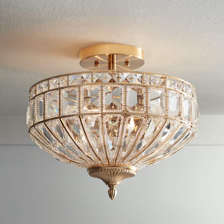 Image 1 Vienna Full Spectrum Ibeza 15" Gold and Crystal Semi-Flushmount Light