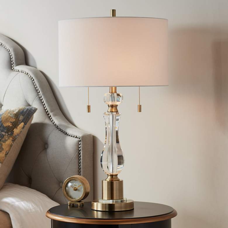 Image 1 Vienna Full Spectrum Jordan 27 1/2 inch Brass and Crystal Table Lamp
