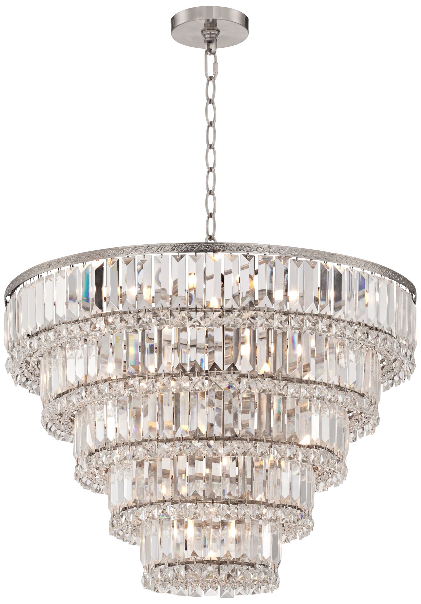 Watch A Video About the Magnificence Satin Nickel and Crystal LED 15 Light Chandelier