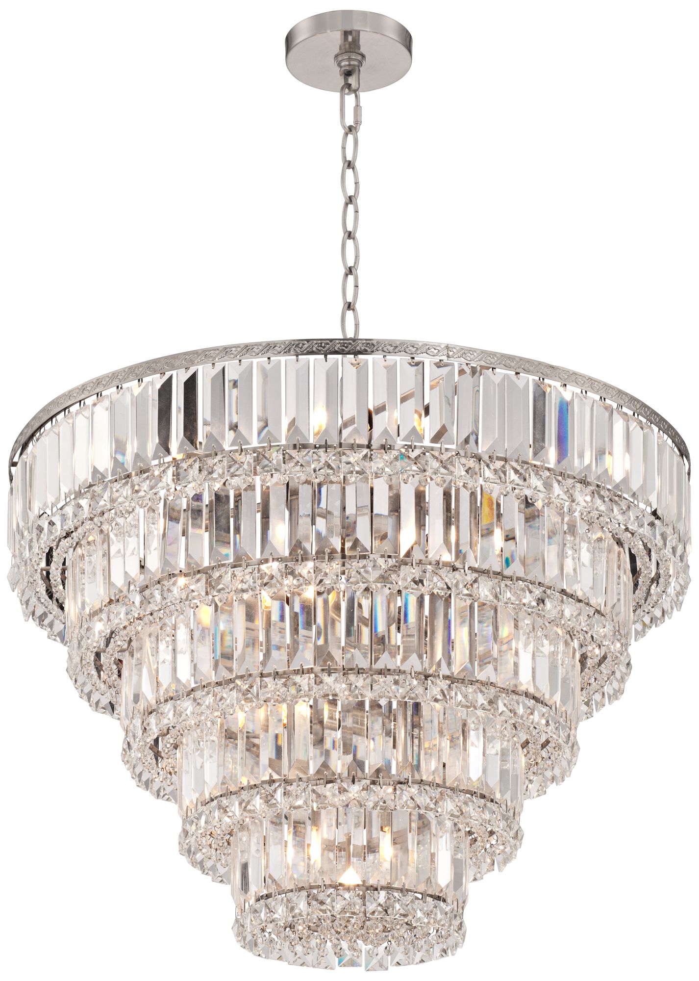 Watch A Video About the Magnificence Satin Nickel and Crystal LED 15 Light Chandelier