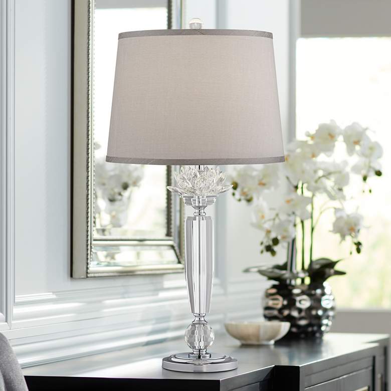 Image 1 Vienna Full Spectrum Olivia Crystal Table Lamp with Gray Shade