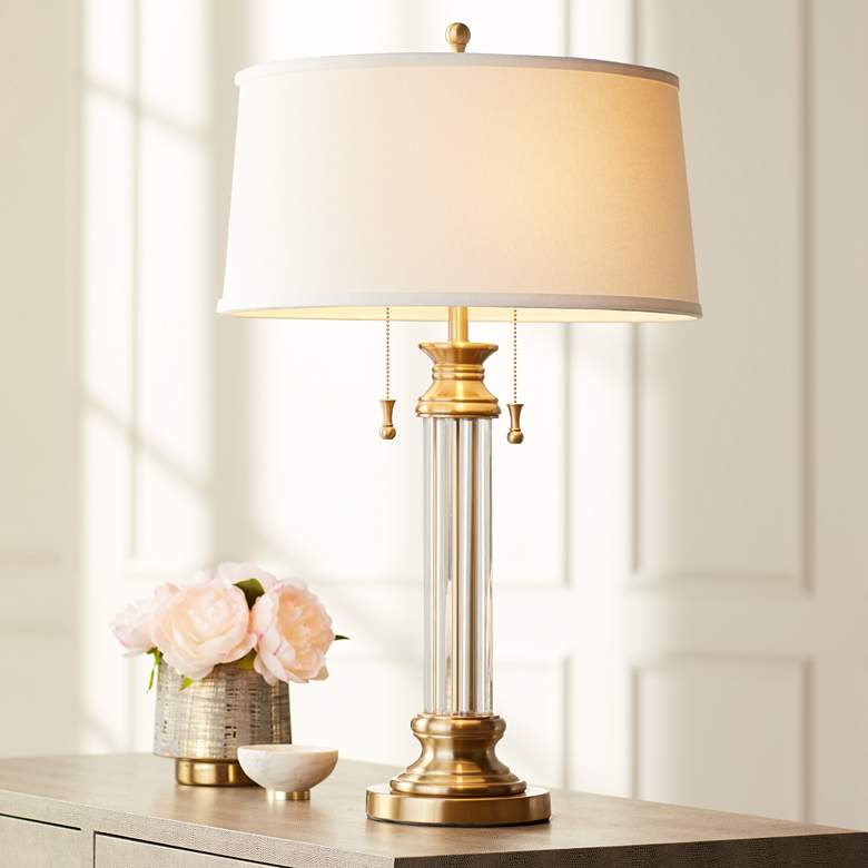 Image 1 Vienna Full Spectrum Rolland 30 inch Brass and Glass Column Table Lamp