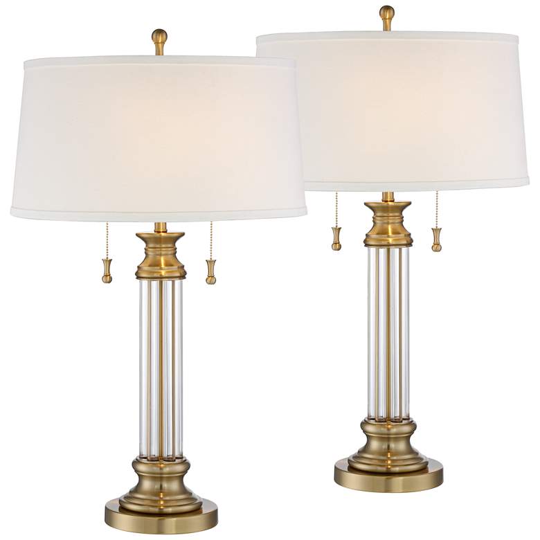 Image 2 Vienna Full Spectrum Rolland Brass and Glass Column Table Lamps Set of 2