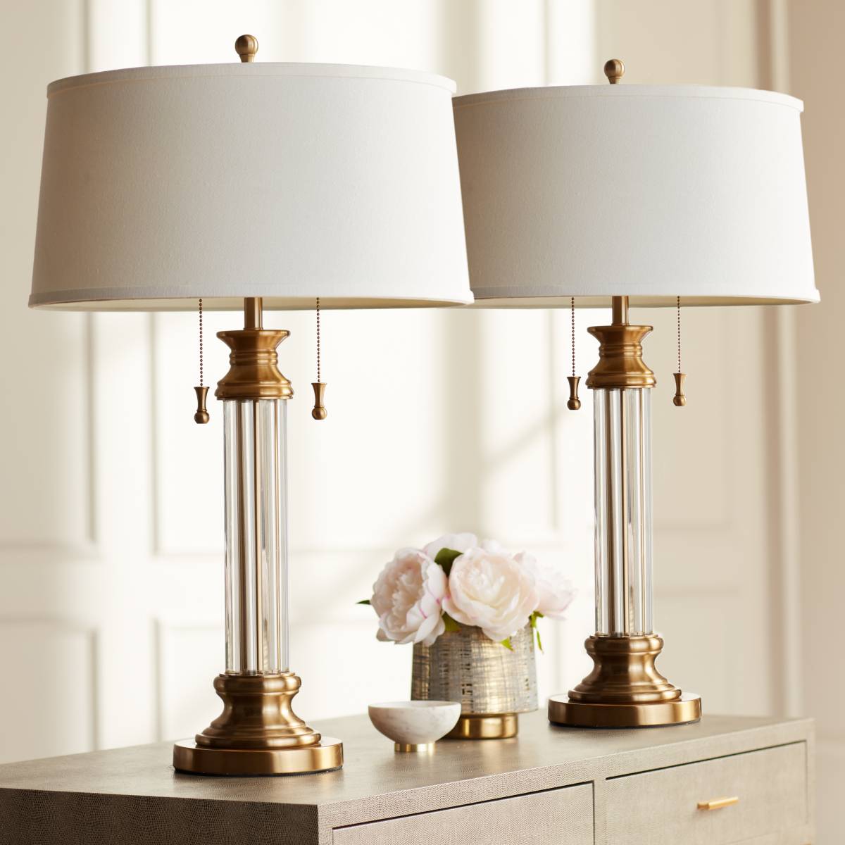 Brass and Crystal Rod Table Lamp - Artistic Elements