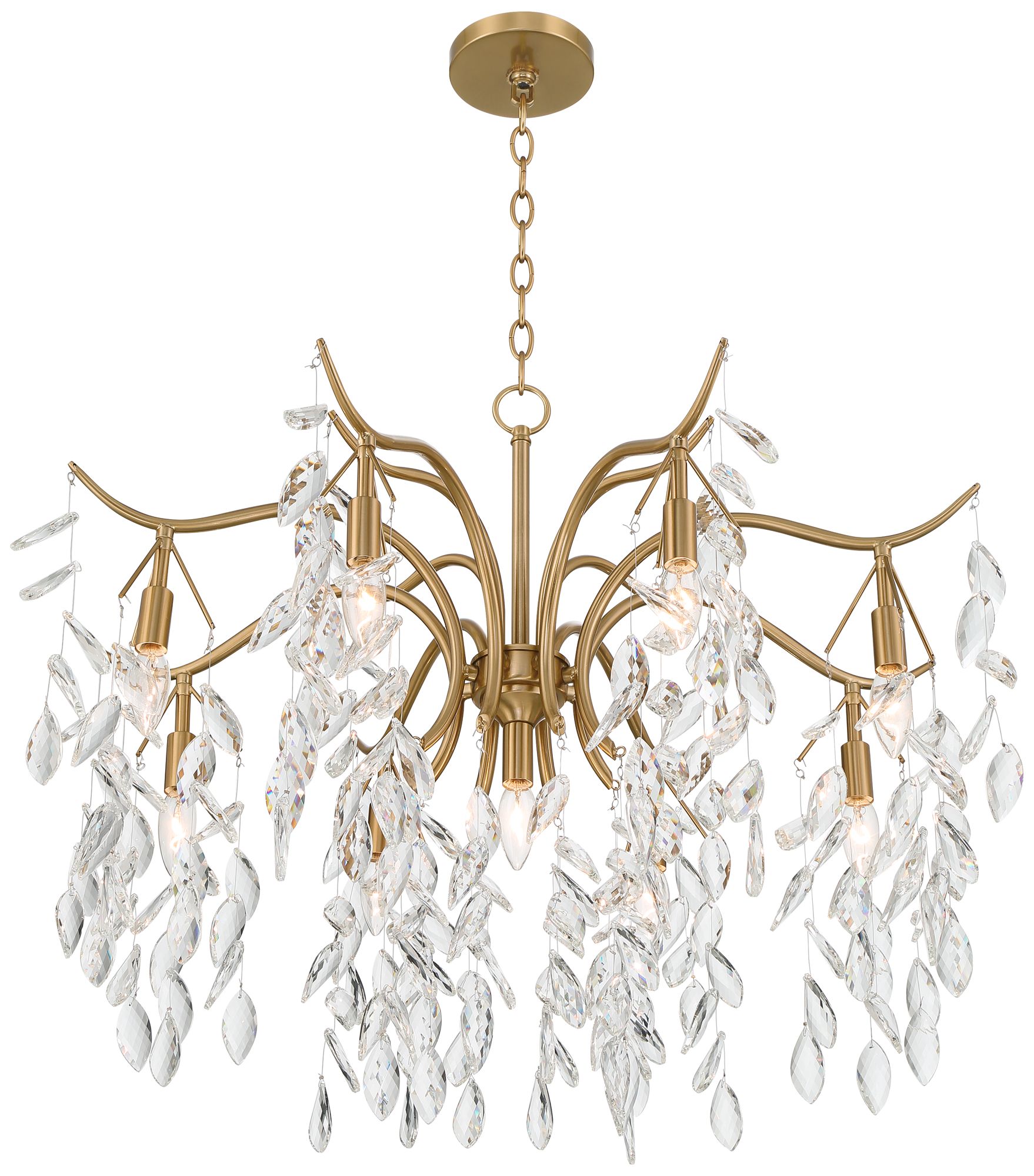 Watch A Video About the Rysa Warm Brass Crystal 9 Light Chandelier