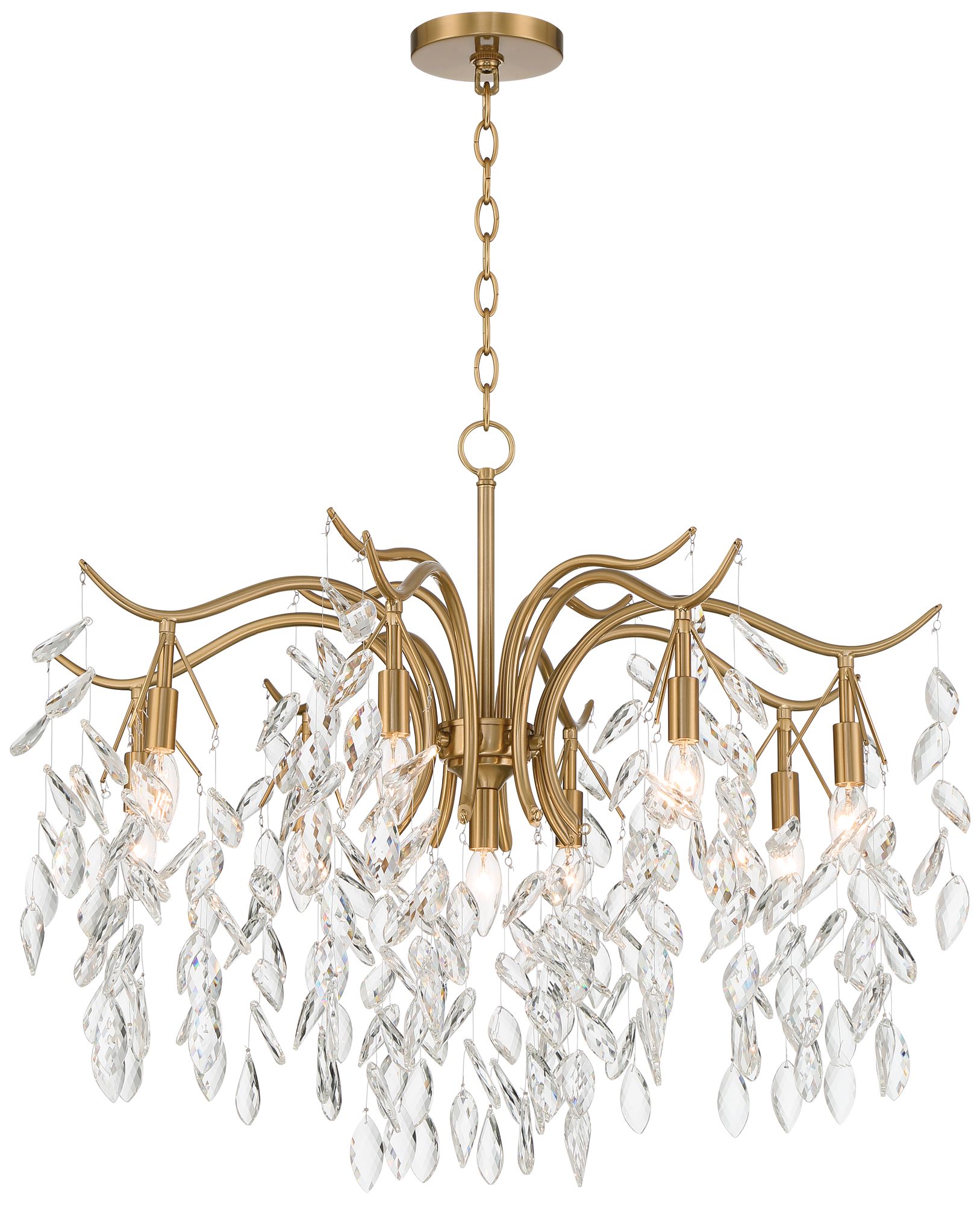 Watch A Video About the Rysa Warm Brass Crystal 9 Light Chandelier