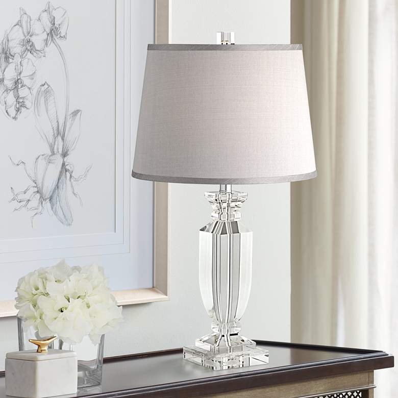 Image 1 Vienna Full Spectrum Sherry Clear Glass Crystal Table Lamp with Gray Shade