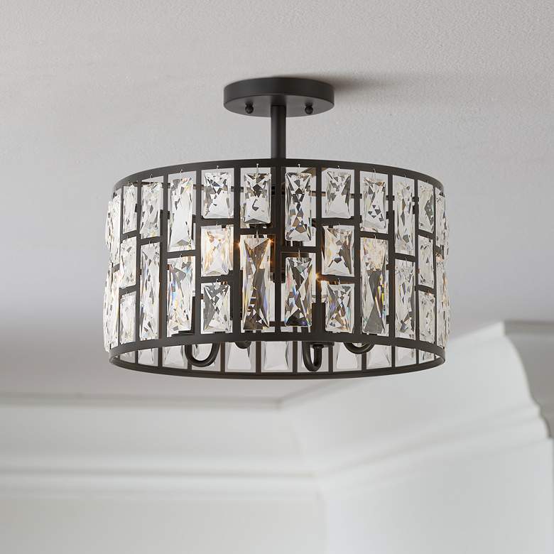 Image 1 Vienna Full Spectrum Sofie 15 inch 4-Light Black and Crystal Ceiling Light
