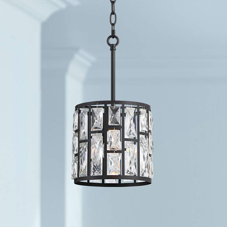 Image 2 Vienna Full Spectrum Sofie 8" Black and Crystal Mini Pendant Light
