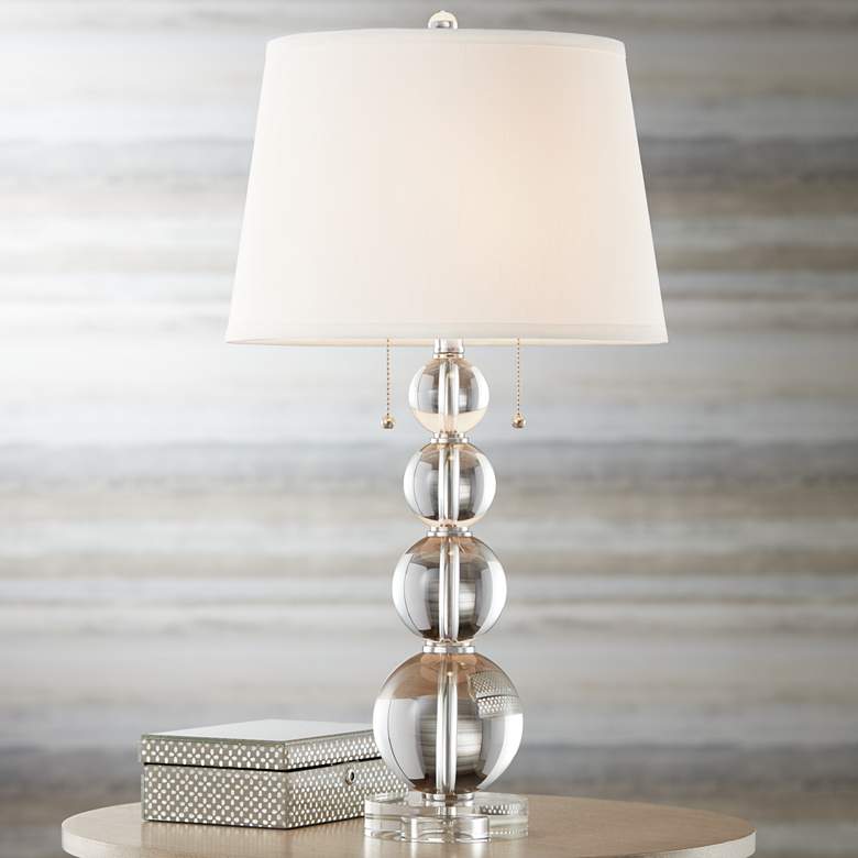 Image 2 Vienna Full Spectrum Stacked Spheres Crystal Table Lamp with Pull Chains