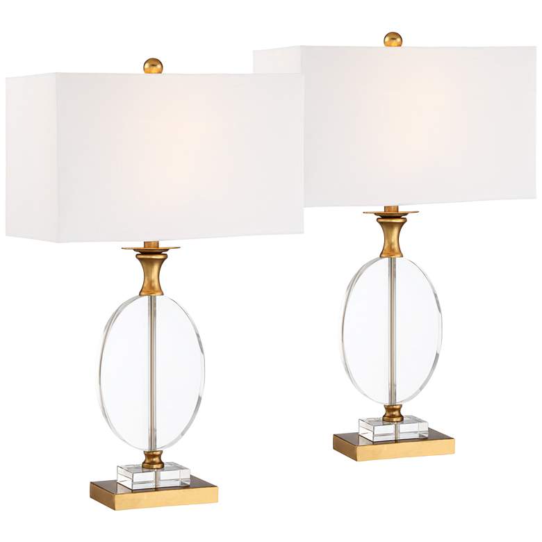 Image 2 Vienna Full Spectrum Valerie 28" Oval Crystal and Gold Lamps Set of 2