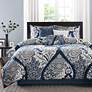 Thumbnail2 of Vienna Indigo Damask Cal King 7-Piece Comforter Set