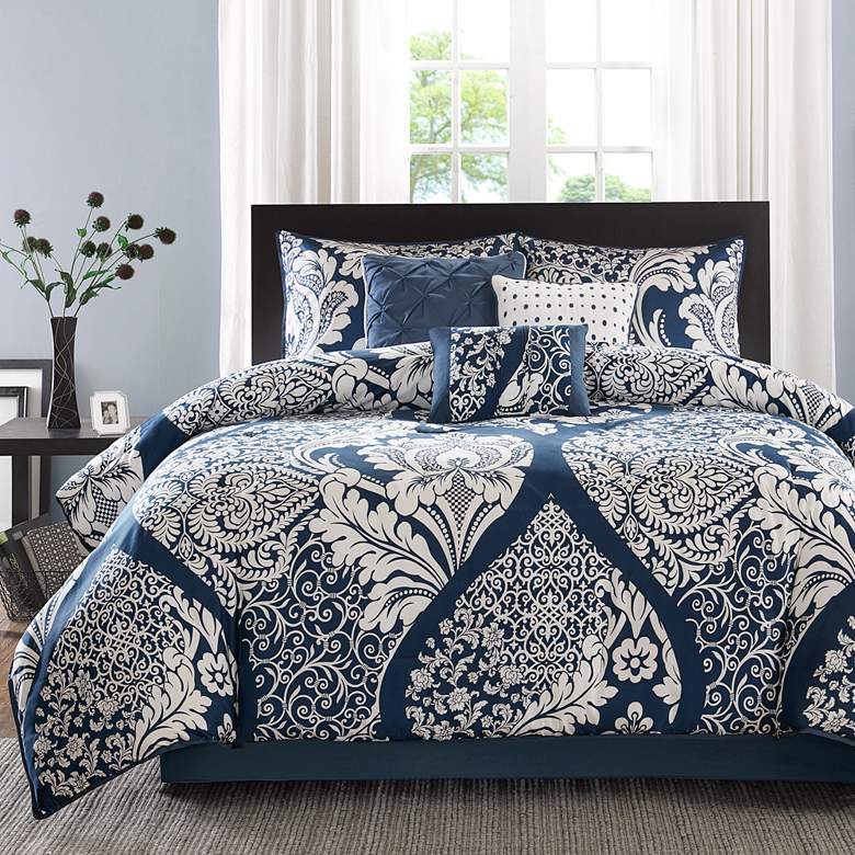 Image 2 Vienna Indigo Damask Queen 7-Piece Comforter Set