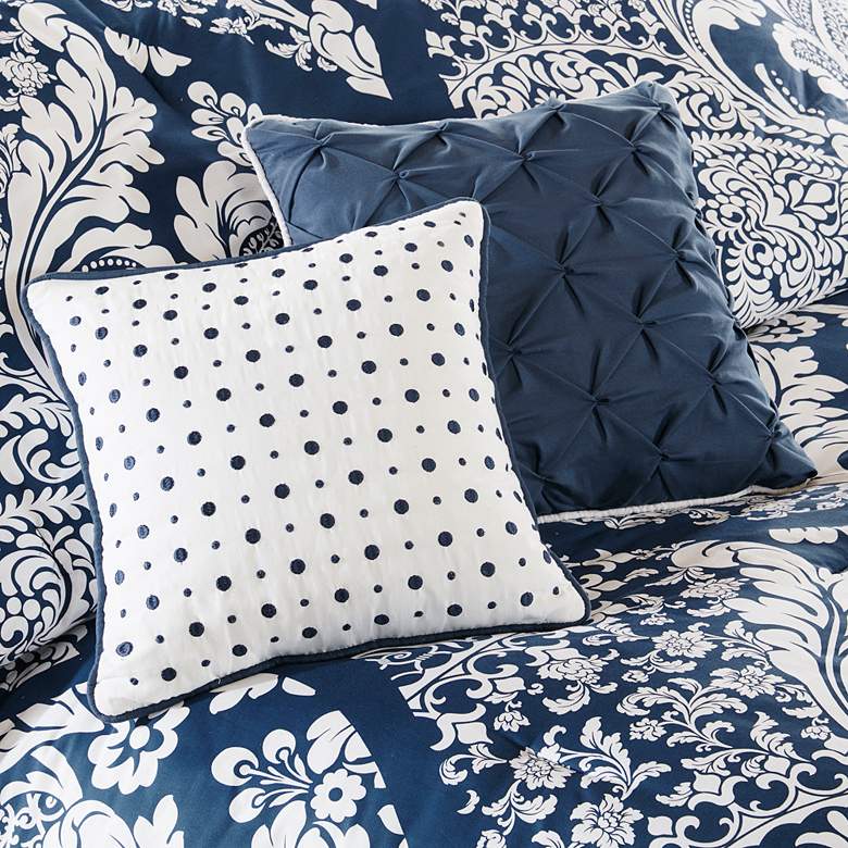 Image 3 Vienna Indigo Damask Queen 7-Piece Comforter Set more views