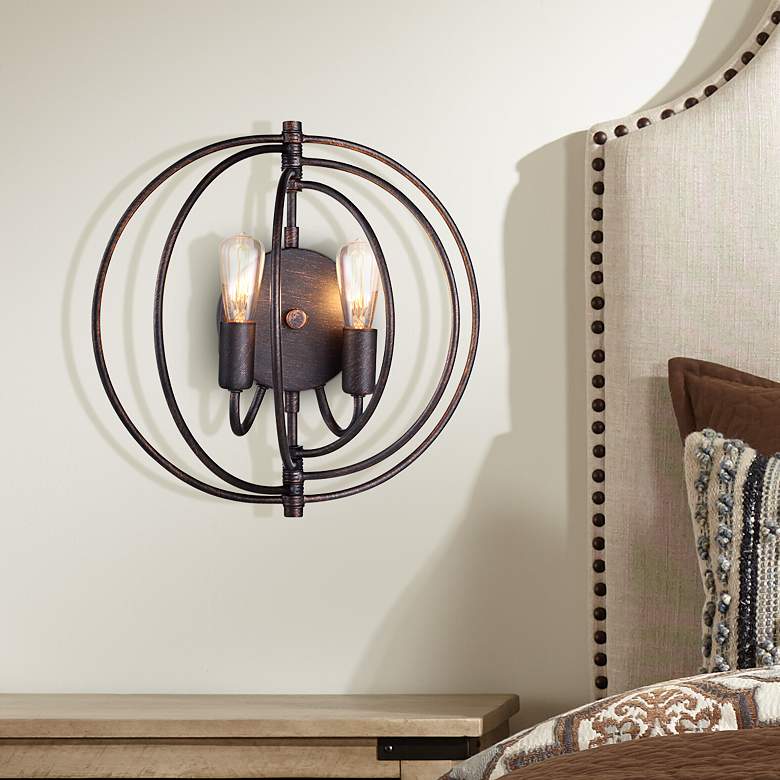 Image 1 Vienne 13" High Dark Bronze Round 2-Light Wall Sconce