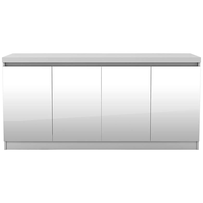 Viennese 63&quot; Wide White Gloss Wood and Mirror 4-Door Buffet