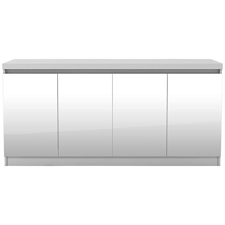 Image 1 Viennese 63" Wide White Gloss Wood and Mirror 4-Door Buffet