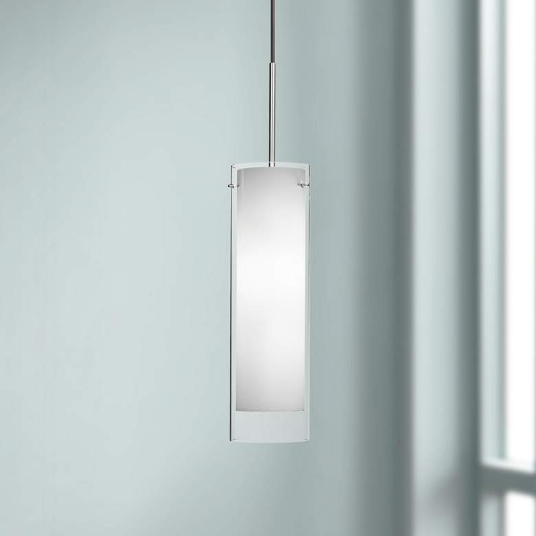 Image 1 View 4 3/4" Wide Nickel and White Glass Cylinder Modern Mini Pendant