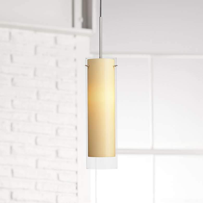 Image 1 View 4 3/4"W Satin Nickel LED Mini Pendant with Cream Glass