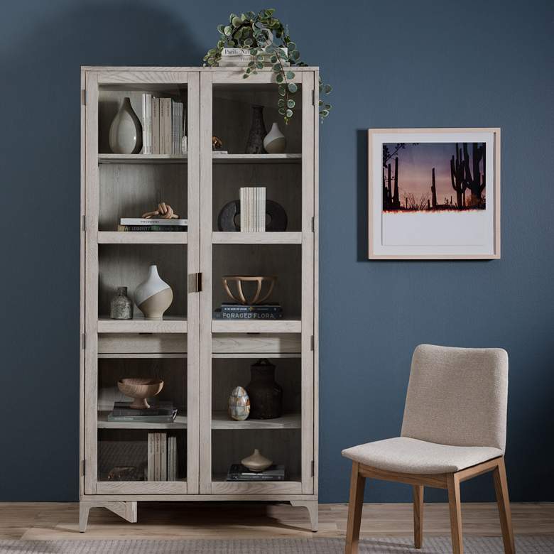 Image 1 Viggo 40" Wide Vintage White Oak 2-Door Wood Curio Cabinet