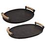 Viggo Oxidized Bronze Metal Oval Trays Set of 2 with Handles