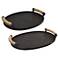 Viggo Oxidized Bronze Metal Oval Trays Set of 2 with Handles