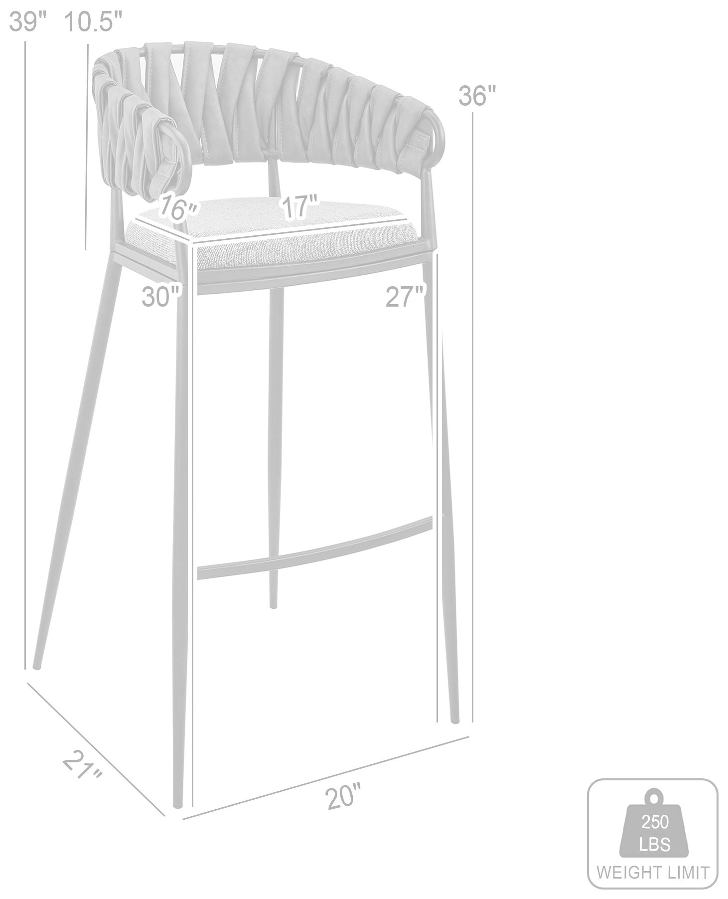 Vigona 30 in. Barstool in Black Finish with Grey Faux Leather