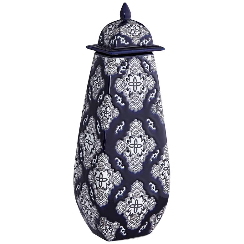 Image 1 Villa 17 3/4" High Blue Flower Ceramic Jar with Lid