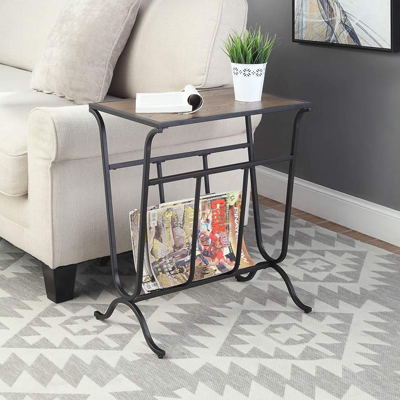 Image 1 Villa 20 inch Wide Black Metal Accent Table with Magazine Rack