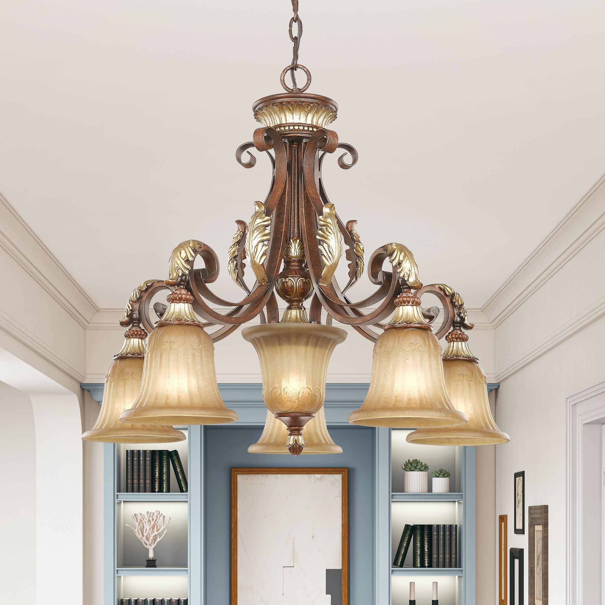 Villa Verona 27" Wide Verona Bronze 6-Light Chandelier in scene