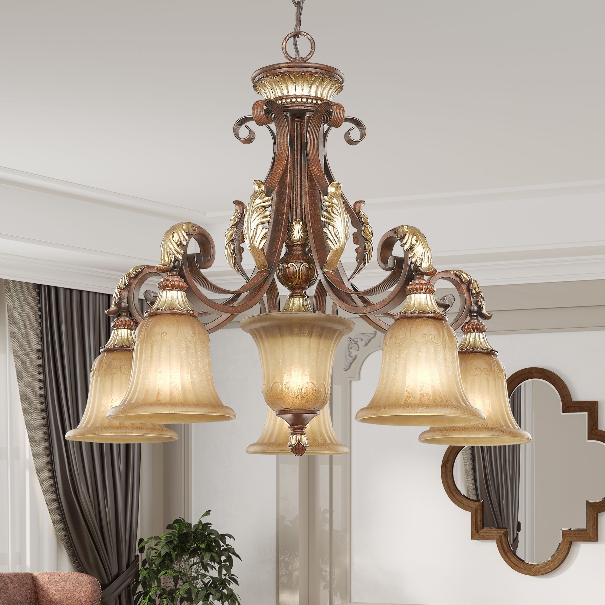 Villa Verona 27" Wide Verona Bronze 6-Light Chandelier in scene
