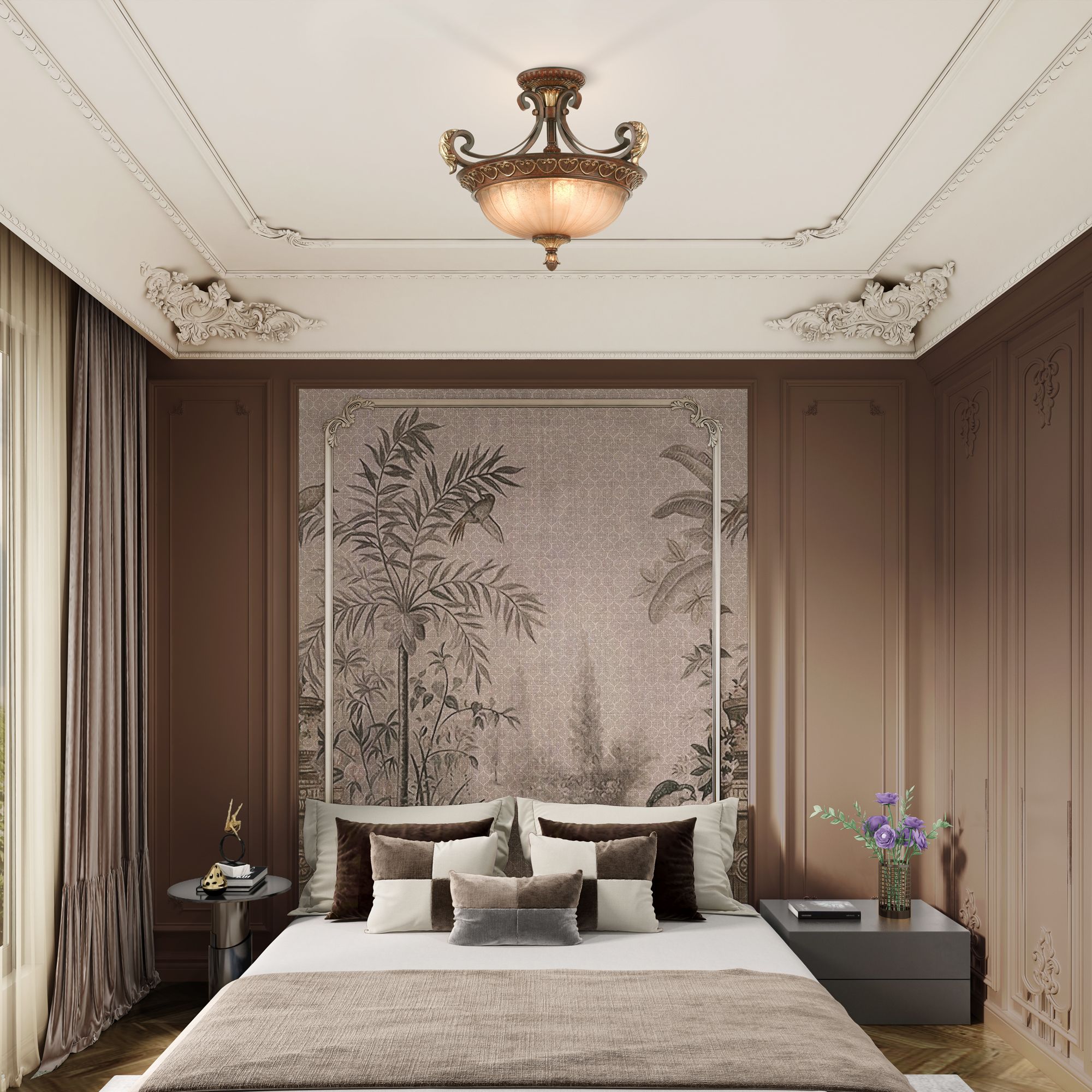 Villa Verona 3 Light Verona Bronze with Aged Gold Leaf Accents Convertible