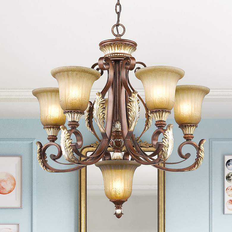 Image 1 Villa Verona 6 Light Verona Bronze with Aged Gold Leaf Accents Chandelier