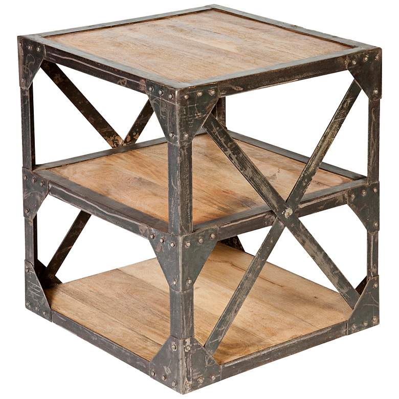 Image 1 Village Industrial Distressed Wood 3-Shelf Side Table