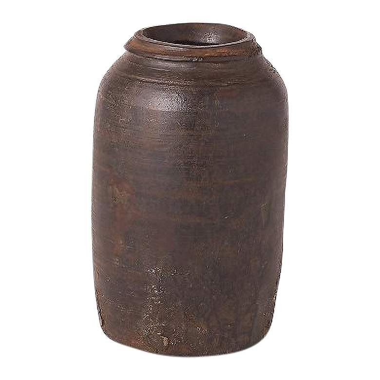 Image 1 Village Milk Flat Brown Wood 10 1/2" High Dairy Vessel Pottery