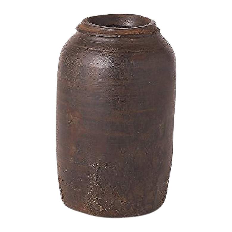 Image 1 Village Milk Flat Brown Wood 10 1/2 inch High Dairy Vessel Pottery