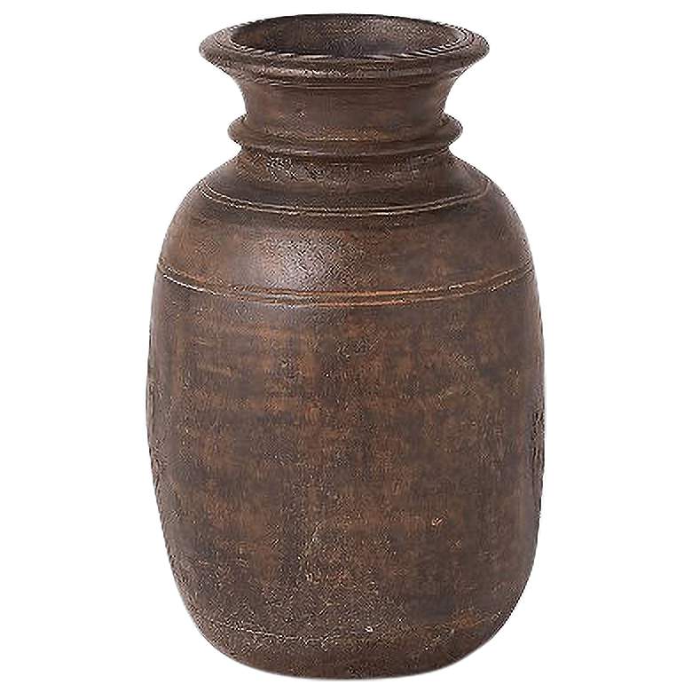 Image 1 Village Milk Flat Brown Wood 12 3/4 inch High Dairy Vessel Pottery