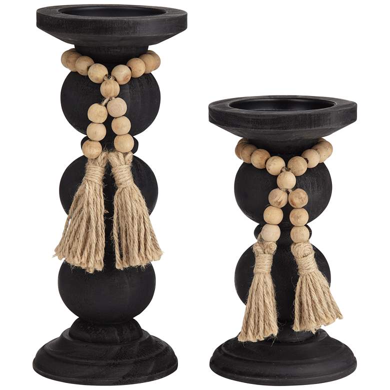 Image 1 Villager Black and Natural Pillar Candle Holders Set of 2