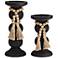 Villager Black and Natural Pillar Candle Holders Set of 2