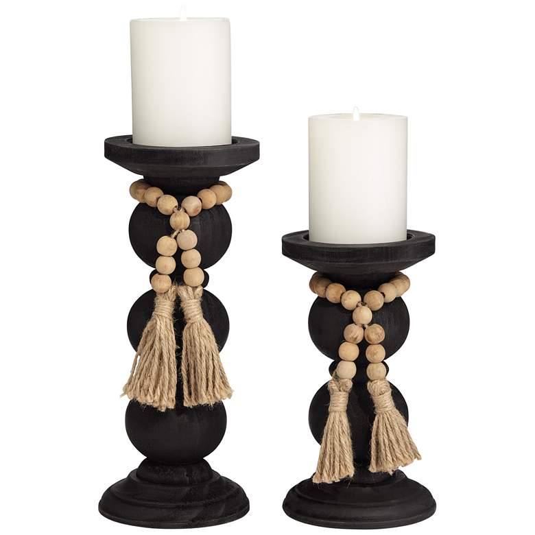 Image 4 Villager Black and Natural Pillar Candle Holders Set of 2 more views