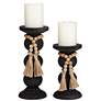 Villager Black and Natural Pillar Candle Holders Set of 2