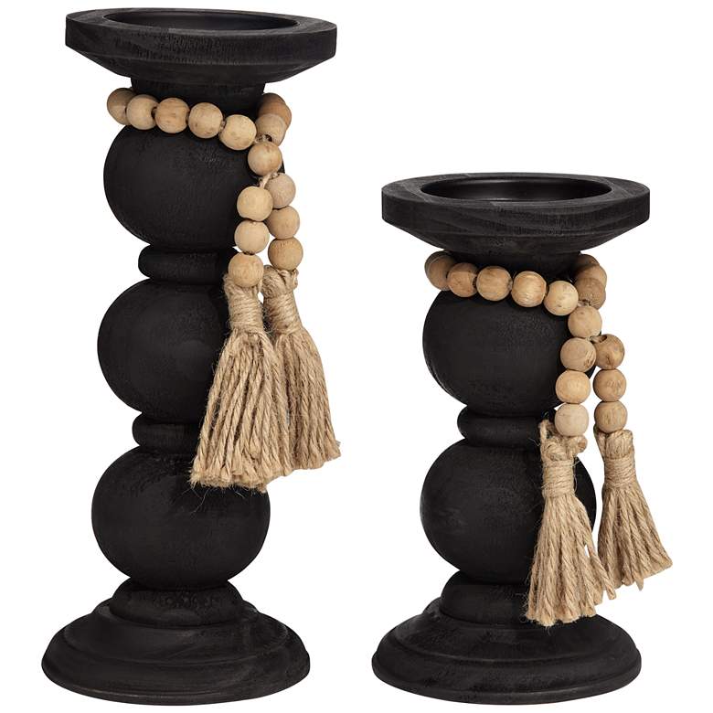 Image 5 Villager Black and Natural Pillar Candle Holders Set of 2 more views