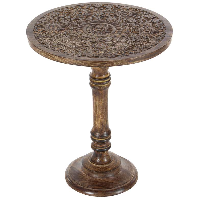 Image 2 Villanova 17 inch Wide Dark Brown Wood Accent Pedestal Table