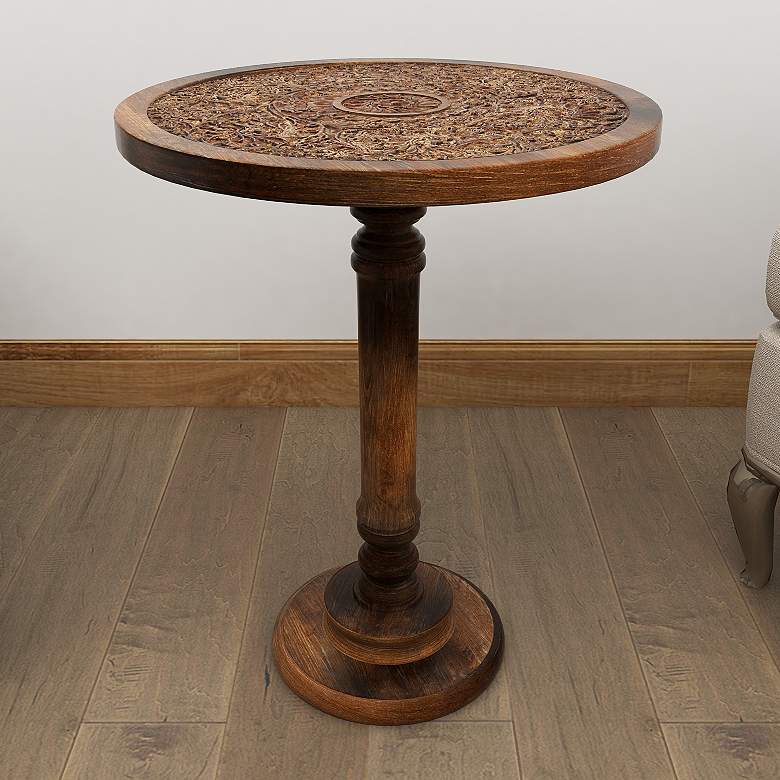 Image 1 Villanova 17" Wide Dark Brown Wood Accent Pedestal Table
