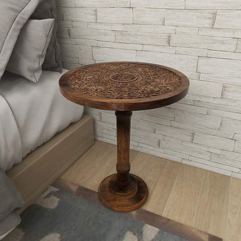 Image 6 Villanova 17 inch Wide Dark Brown Wood Accent Pedestal Table more views