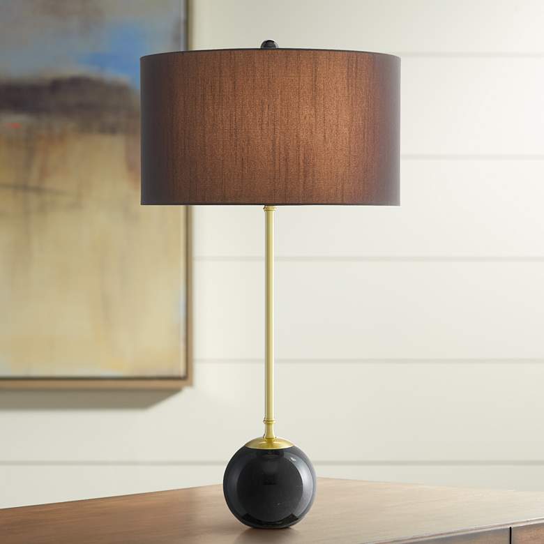 Image 1 Villette Brass Metal and Black Marble Table Lamp