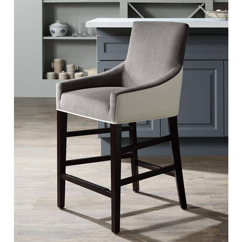 Image 1 Vincent 26 inch Gray Fabric Ivory Bonded Leather Counter Stool