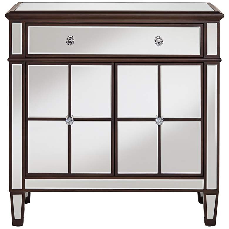 Image 2 Vincent 32" Wide Mirrored and Brushed Oak Accent Cabinet