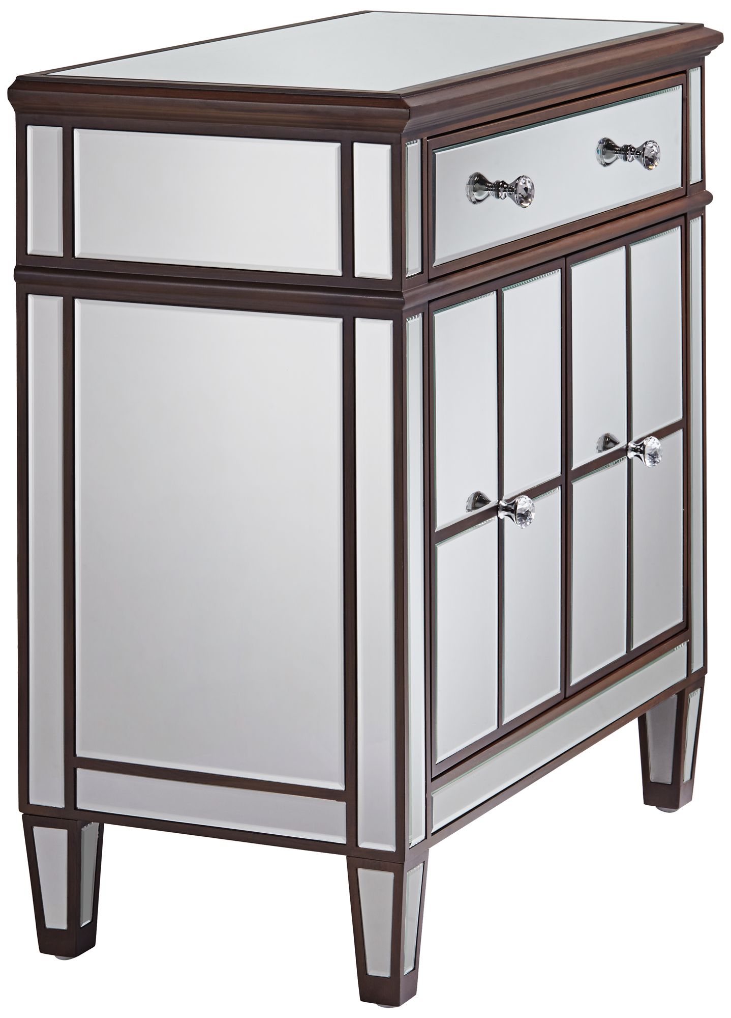 Vincent 32" Wide Mirrored and Brushed Oak Accent Cabinet