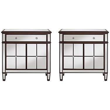 Vincent 32" Wide Mirrored and Brushed Oak Accent Cabinets Set of 2